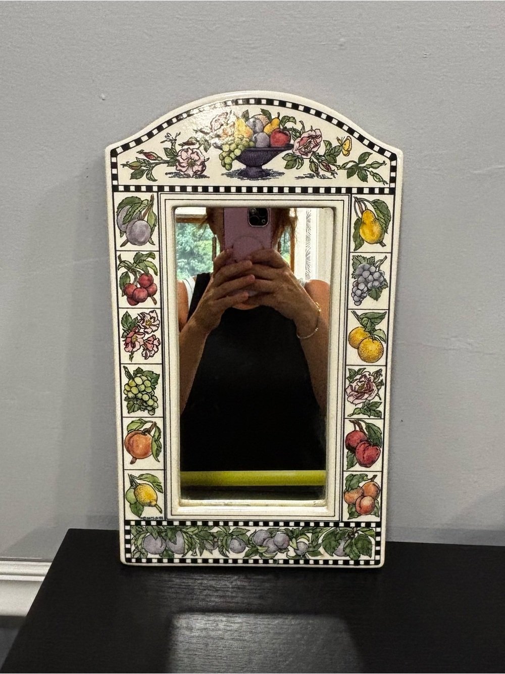 Santa Barbara Ceramic design oblong Fruit Motif Decorative Wall Mirror in White